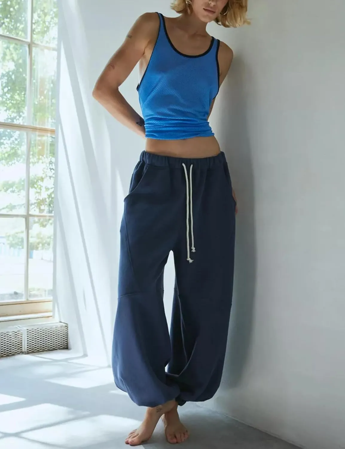 Wanzetaly Women's Baggy Sweatpants Casual Cotton Drawstring Athletic Joggers Harem Pants with Pockets
