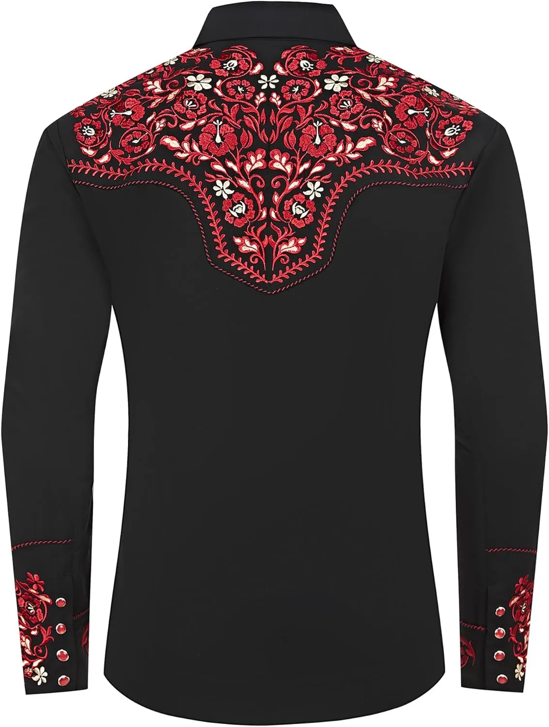 Western Embroidered Cowboy Shirts for Men, Casual Button Down Long Sleeve Shirt Floral Design Retro Shirt