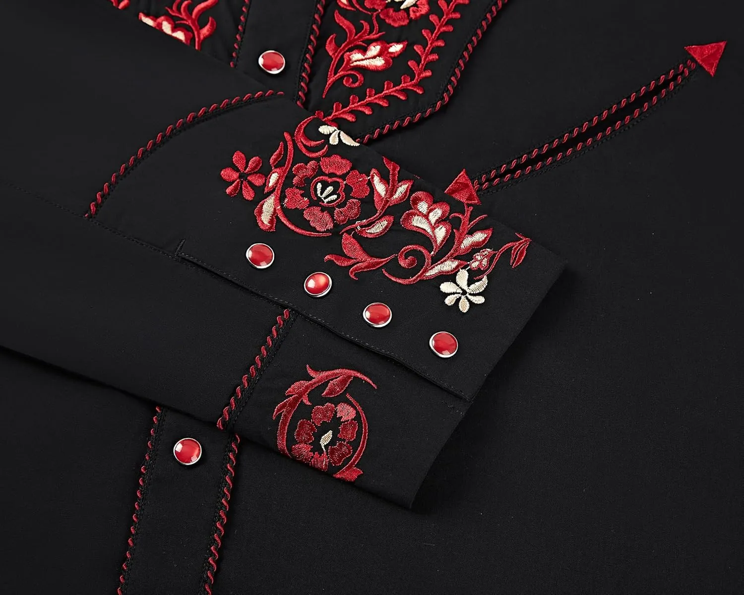 Western Embroidered Cowboy Shirts for Men, Casual Button Down Long Sleeve Shirt Floral Design Retro Shirt