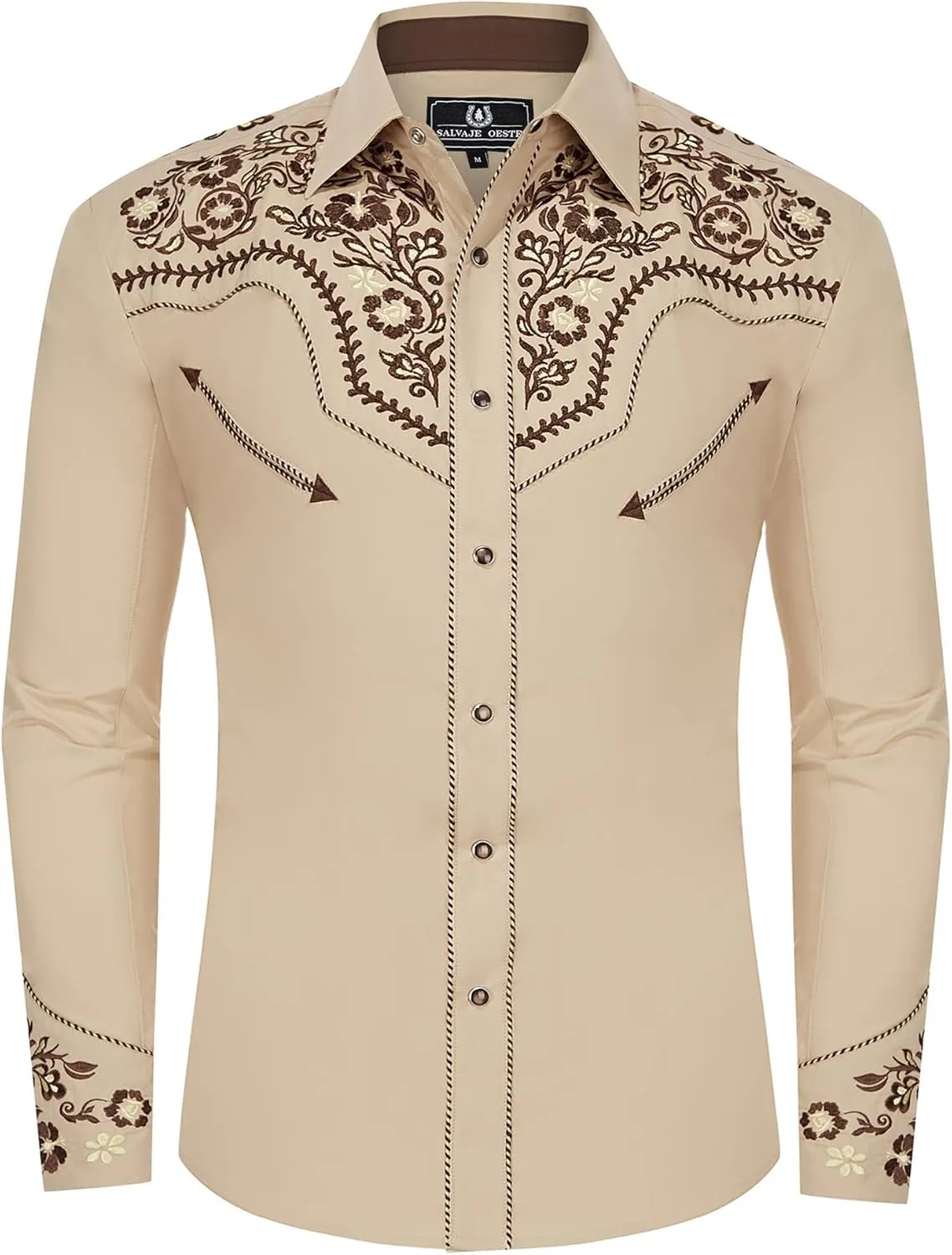 Western Embroidered Cowboy Shirts for Men, Casual Button Down Long Sleeve Shirt Floral Design Retro Shirt