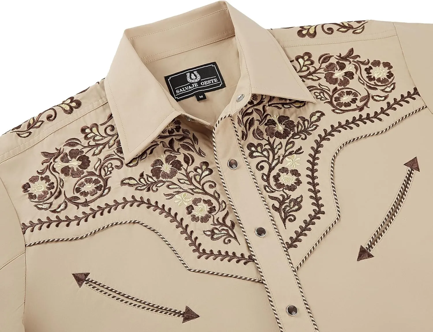 Western Embroidered Cowboy Shirts for Men, Casual Button Down Long Sleeve Shirt Floral Design Retro Shirt