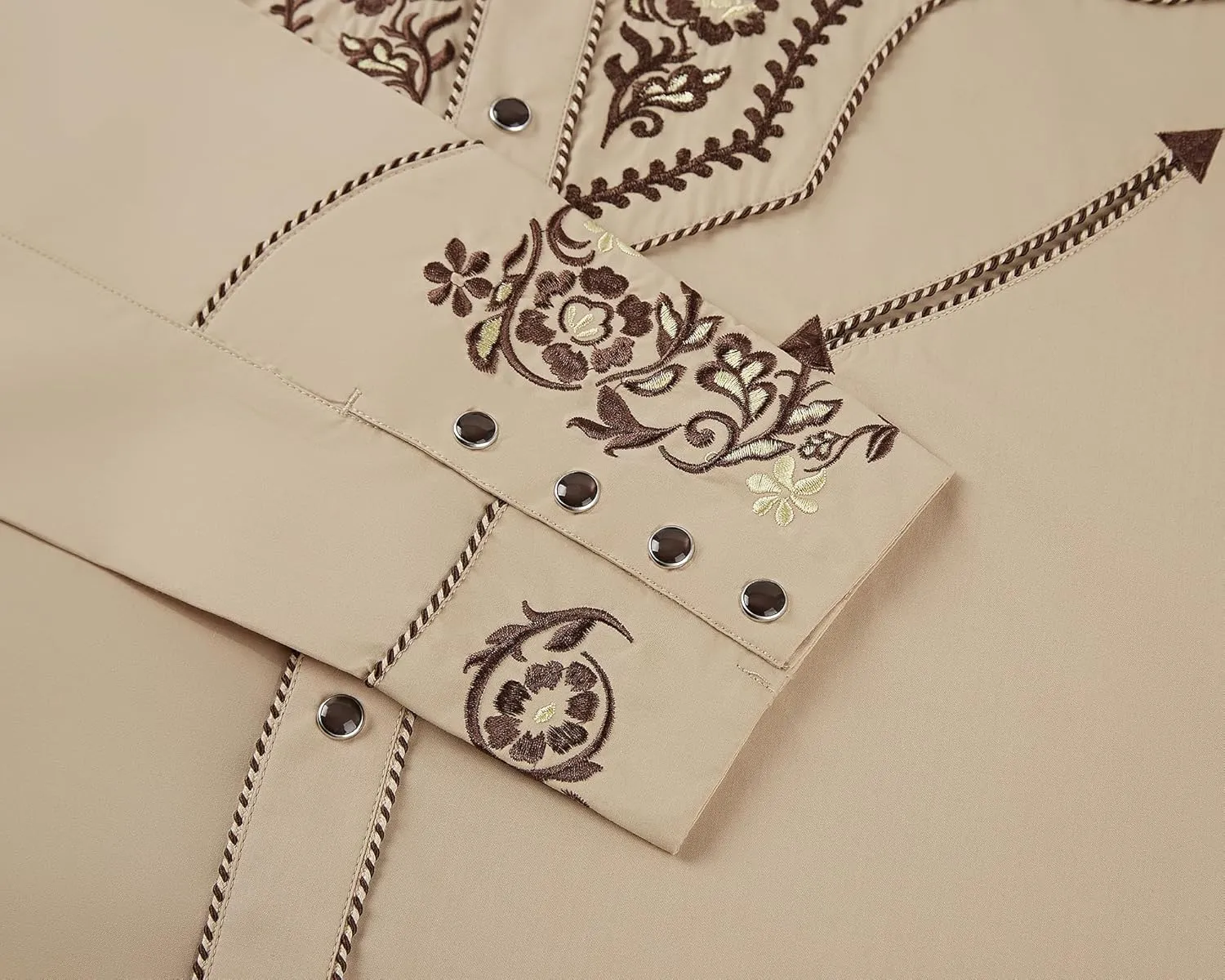 Western Embroidered Cowboy Shirts for Men, Casual Button Down Long Sleeve Shirt Floral Design Retro Shirt