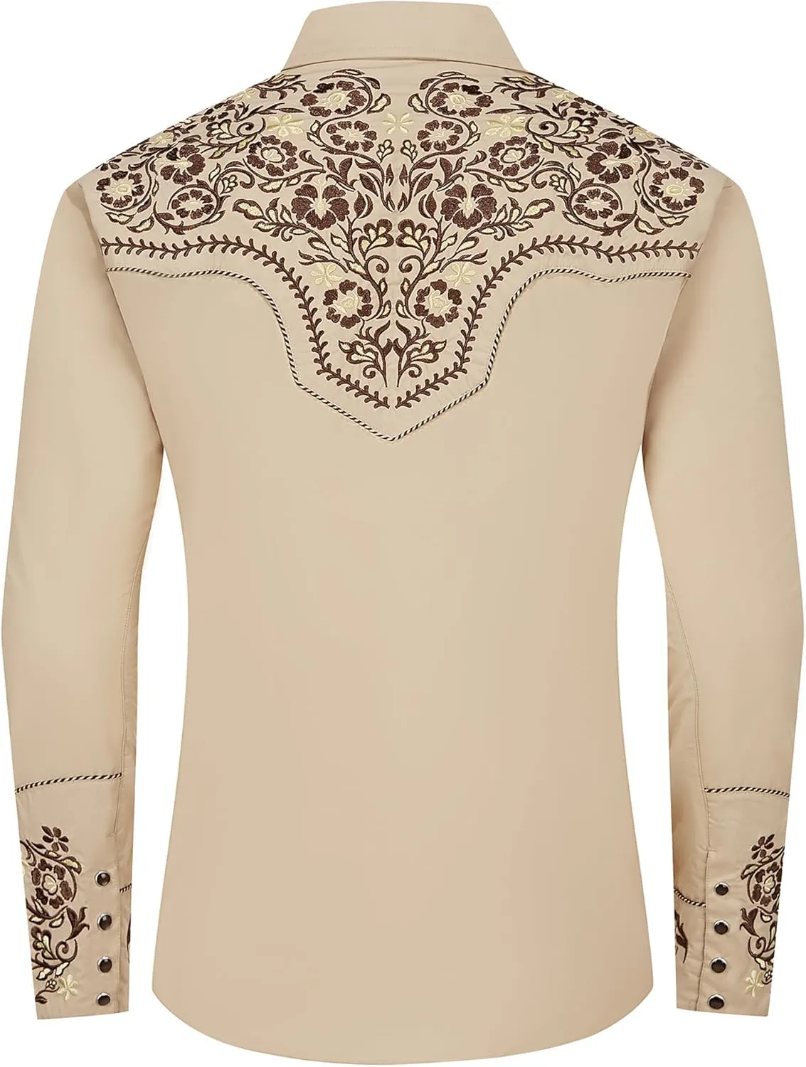 Western Embroidered Cowboy Shirts for Men, Casual Button Down Long Sleeve Shirt Floral Design Retro Shirt