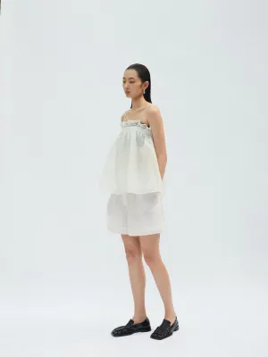 White Thread Organza Tailored Shorts