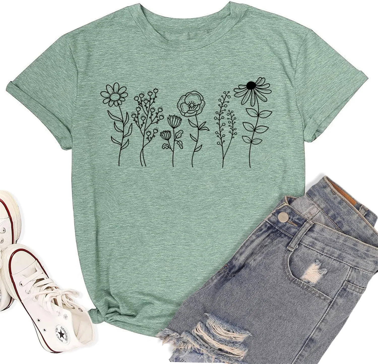 Wildflower Shirt Women Floral Graphic Tshirt Shirt Summer Daisy Flower Tee Casual Short Sleeve Plant Lover Holiday Tops