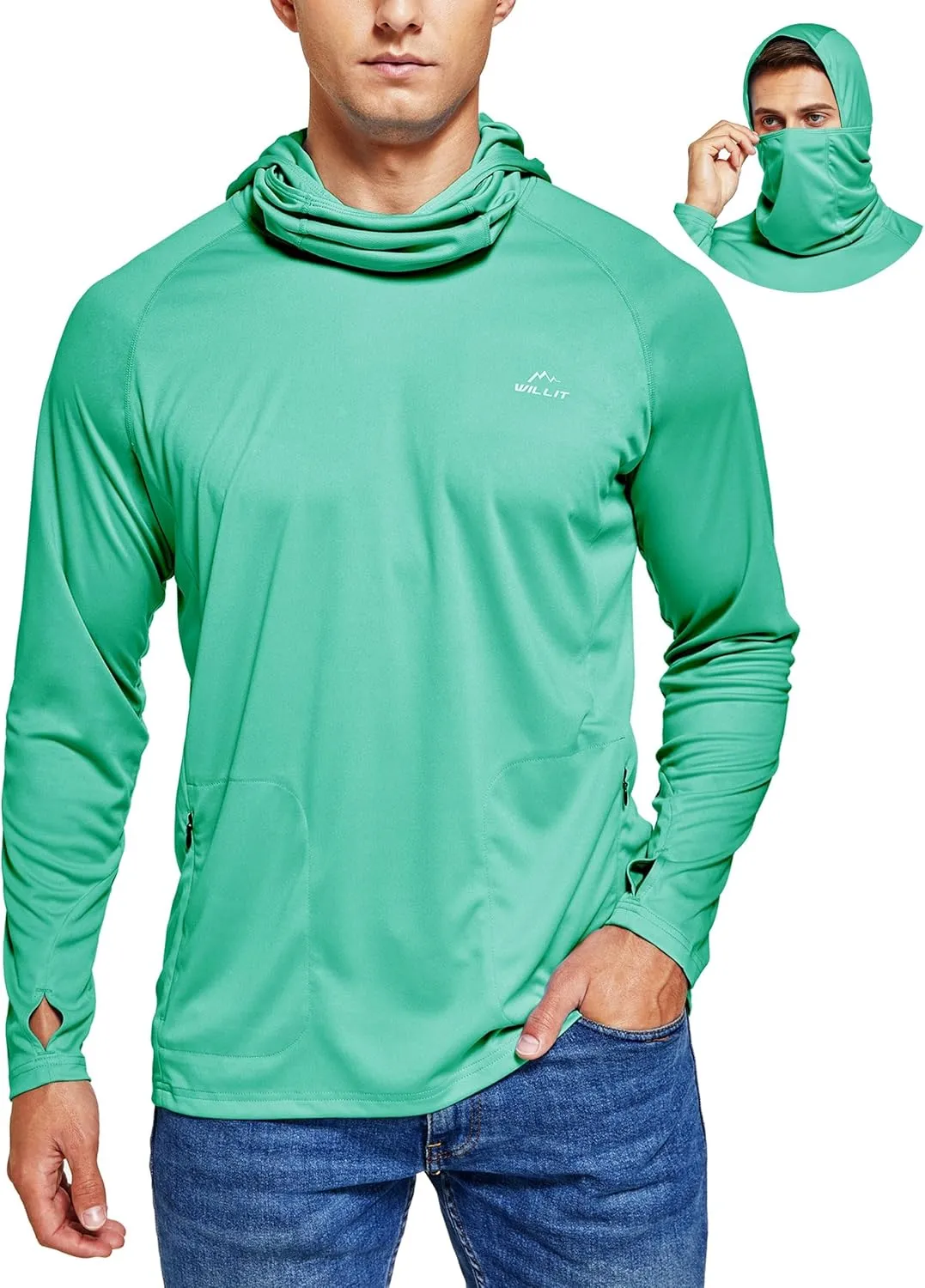 Willit Men's Sun Protection Hoodie UPF 50  Fishing Hiking Shirt Long Sleeve SPF UV Shirt Rash Guard Lightweight