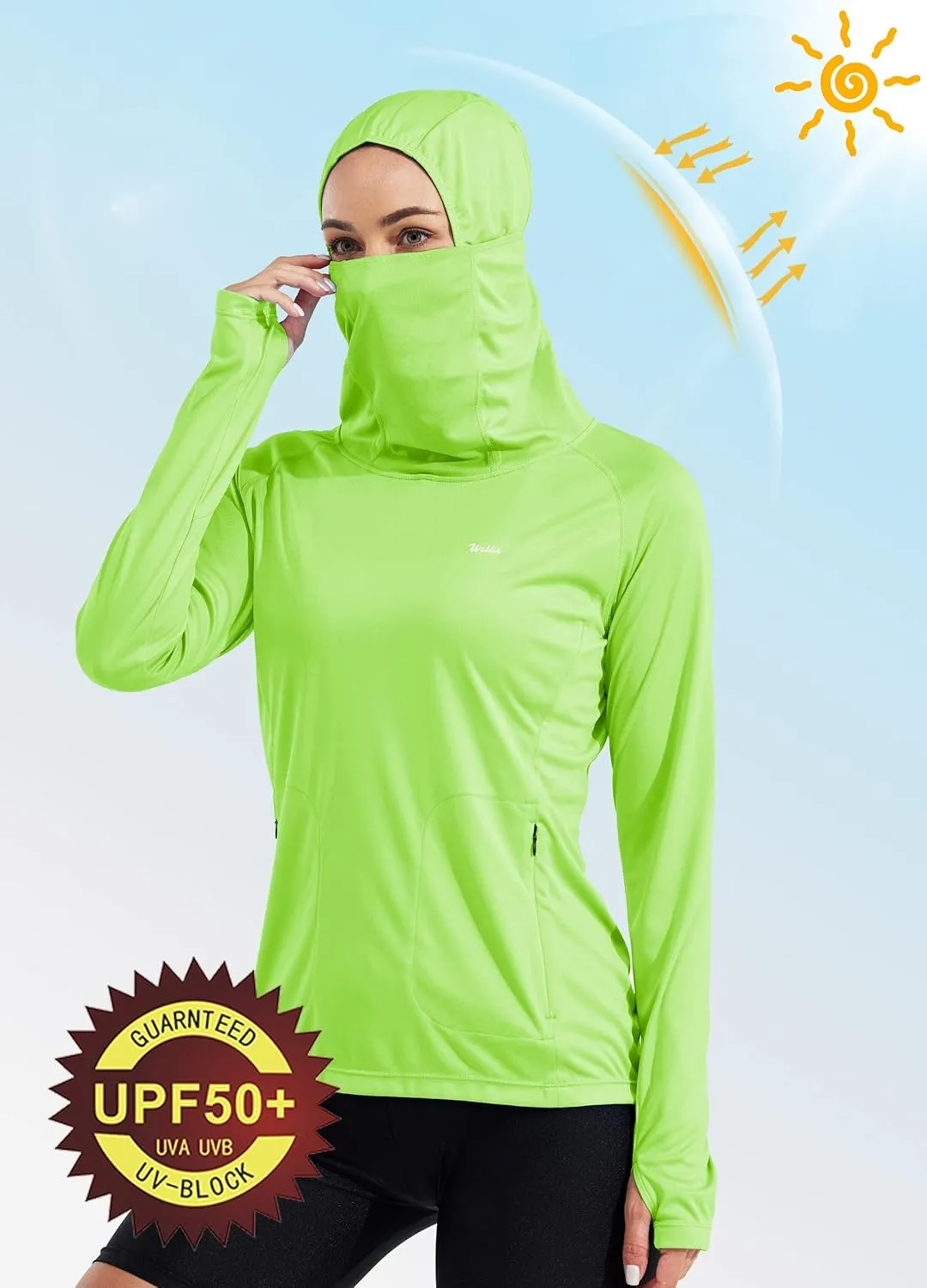 Willit Women's Sun Protection Hoodie UPF 50  Fishing Hiking Shirt Long Sleeve SPF Shirt with Face Mask Lightweight
