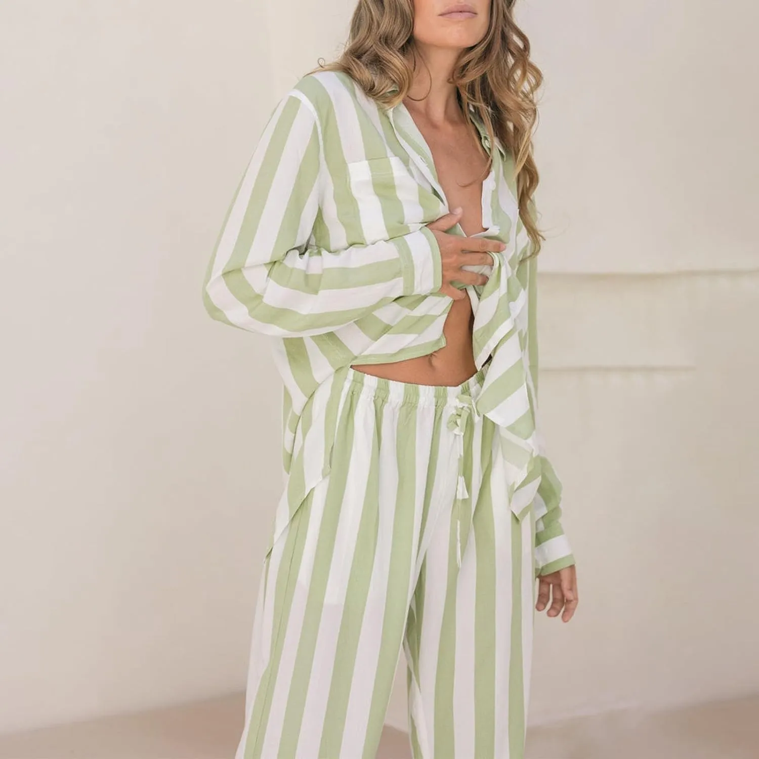 Women 2 Piece Floral Pajamas Sets Long Sleeve Button Down Shirt Wide Leg Palazzo Pants Y2K Loungewear Sleepwear Pjs