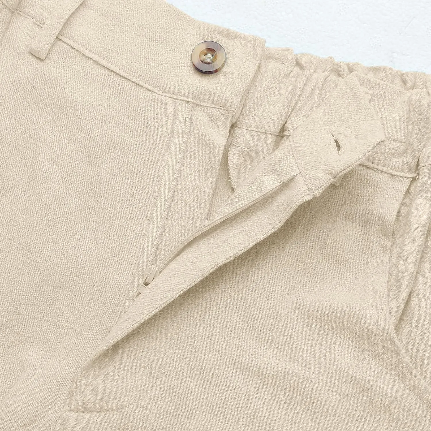 Women Capri Pants Summer Trendy Linen Cropped Trousers with Pockets Wide Leg Loose Lightweight Beach Casual Capris