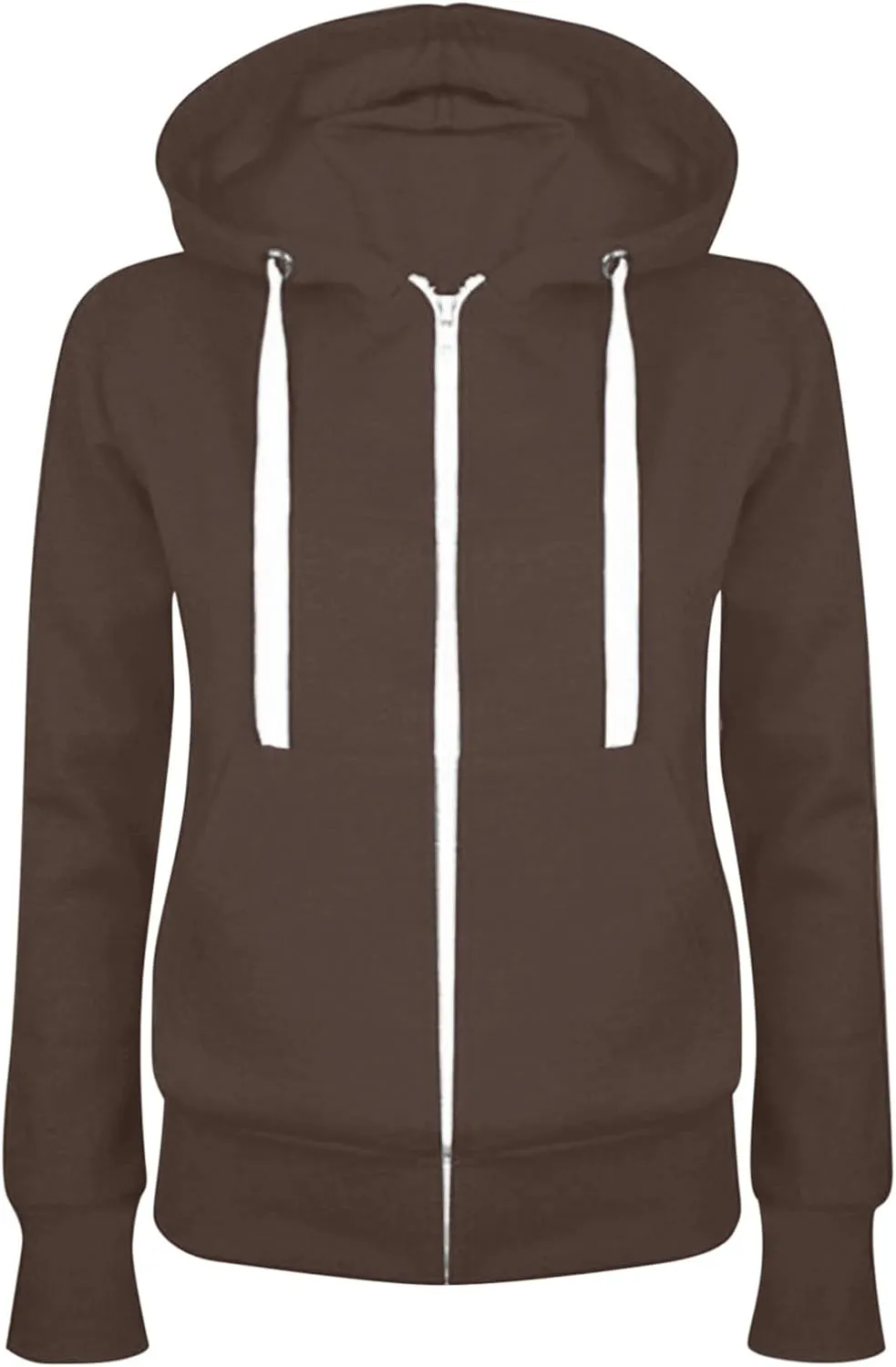 Women Casual Full Zip Up Hoodie Long Sleeve Fall Sweatshirts Jacket Solid Color Comfy Loose Hoodies Tops with Pockets