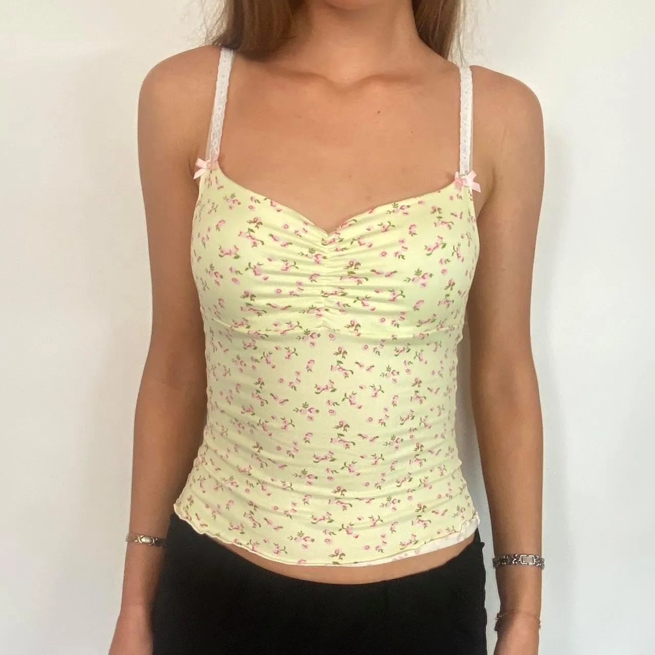 Women Cute Floral Tank Tops Y2k Sleeveless Backless Spaghetti Strap Top Summer V Neck Mini Vest Retro 00s Camisole
