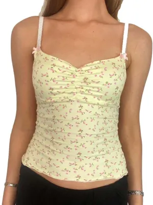 Women Cute Floral Tank Tops Y2k Sleeveless Backless Spaghetti Strap Top Summer V Neck Mini Vest Retro 00s Camisole