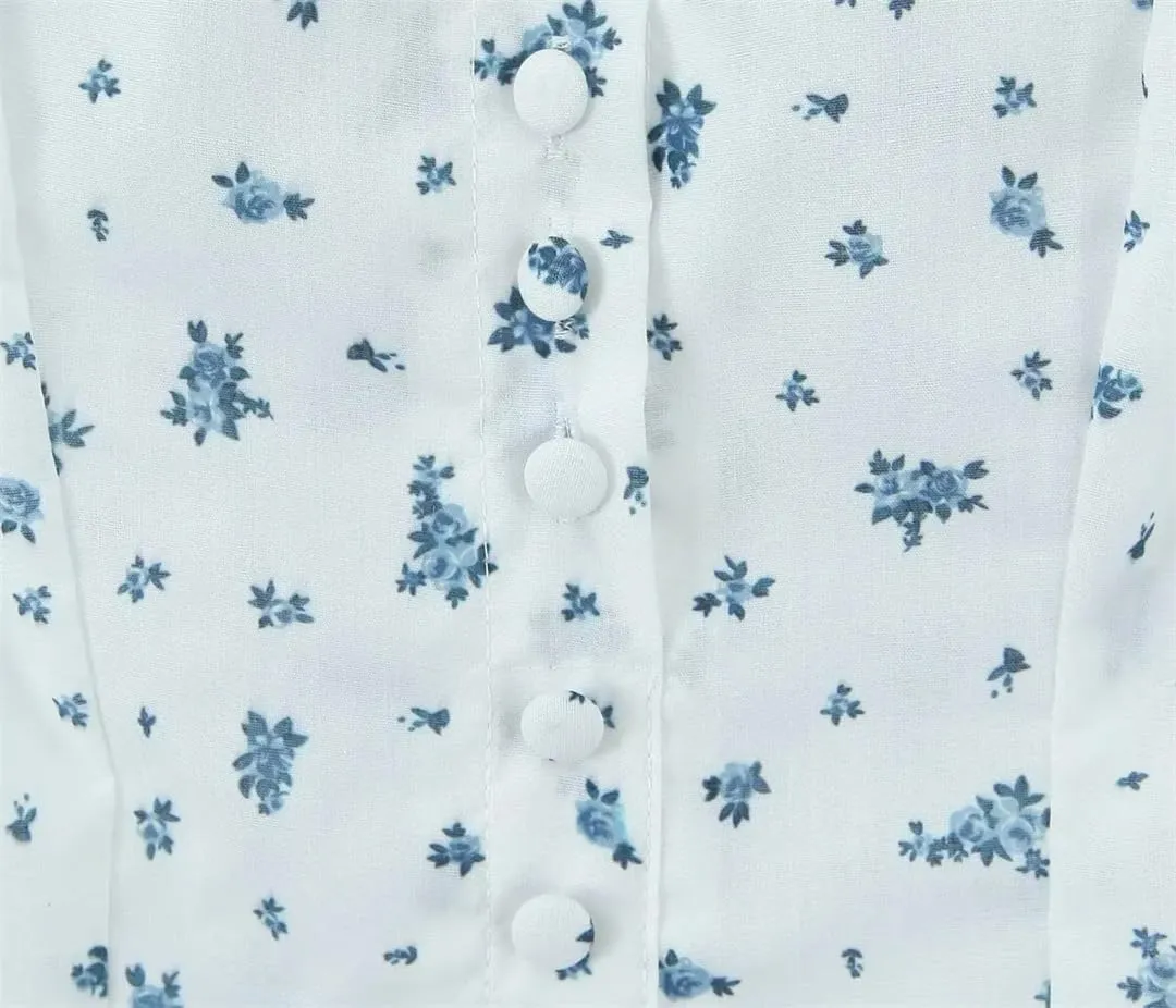 Women Floral Print Tank Dress Front Buttons Sleeveless A-Line Mini Dresses Holiday Robe