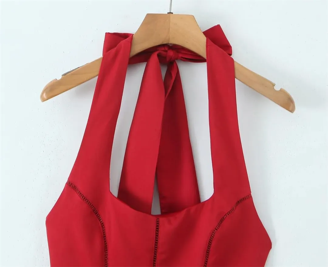 Women Halters Backless Mini Dress Solid A-Line Sleeveless Slim Birthday Party Dresses