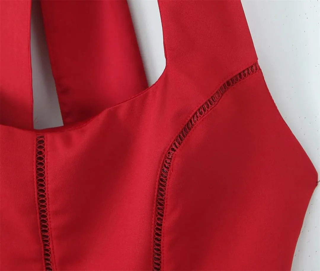 Women Halters Backless Mini Dress Solid A-Line Sleeveless Slim Birthday Party Dresses