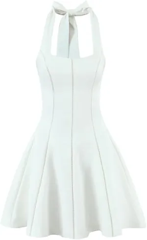 Women Halters Backless Mini Dress Solid A-Line Sleeveless Slim Birthday Party Dresses