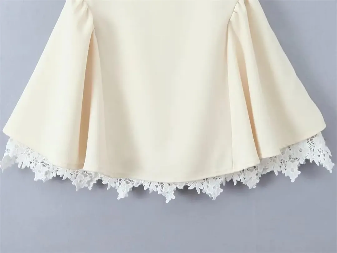 Women Lace Patchwork Mini Tank Dress Sleeveless Square Neck A-Line Bow Backless Party Dresses