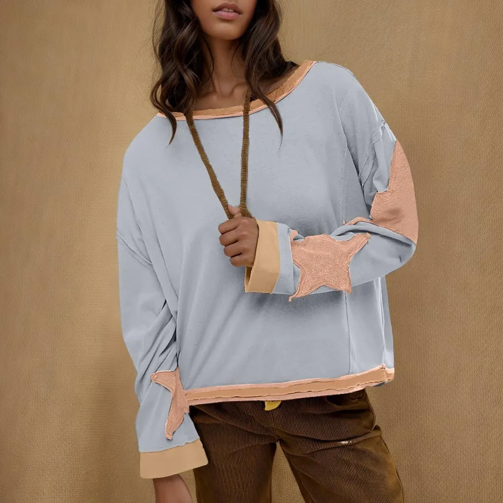 Women Oversize Sweatshirts Crewneck Long Sleeve Star Print Casual Loose Pullover Fall Fashion 2024 Clothes Tops