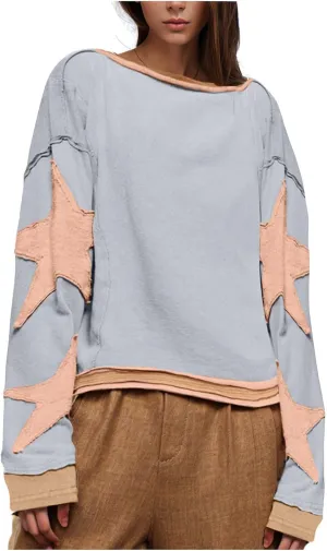 Women Oversize Sweatshirts Crewneck Long Sleeve Star Print Casual Loose Pullover Fall Fashion 2024 Clothes Tops