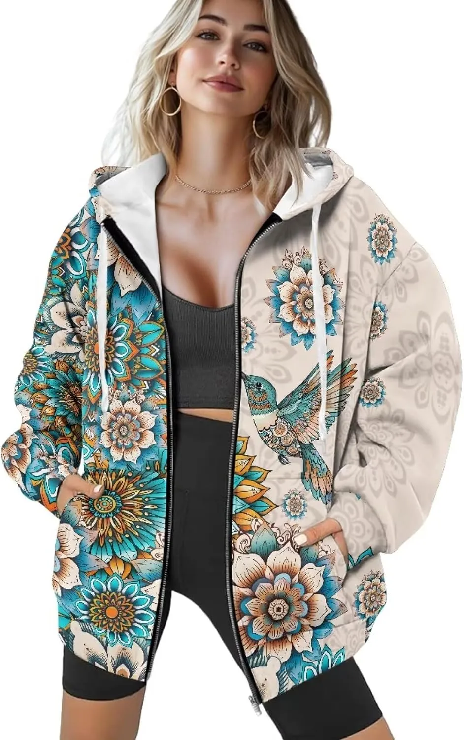 Women Oversized Hoodies Zip Up Sweatshirt Y2k Hooded Jacket Long Sleeve Fall Winter Sportswear with Pocket