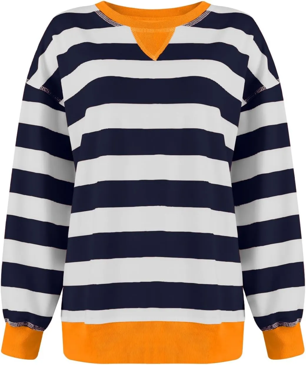 Women Oversized Sweatshirt Long Sleeve Crewneck Color Block Striped Pullover Tops