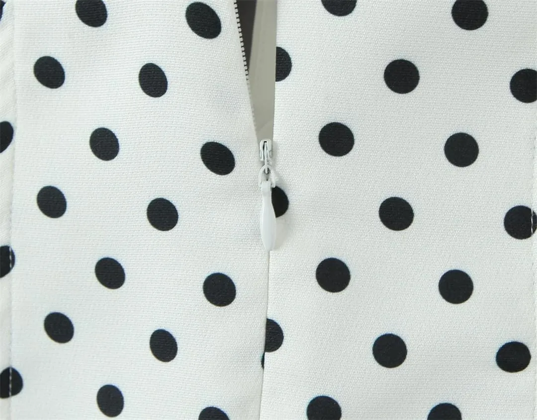 Women Polka Dot Deep V Halters Dress Vintage Backless Sleeveless A-Line Slim Mini Dresses