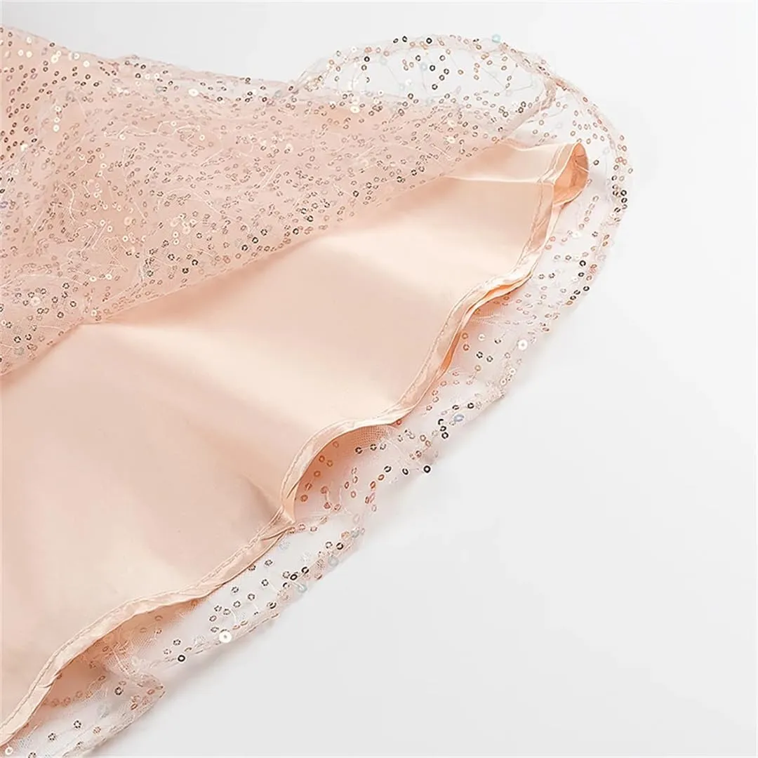 Women Sequin Spaghetti Straps Mini Dress Sexy Backless Sleeveless A-Line Party Short Dresses
