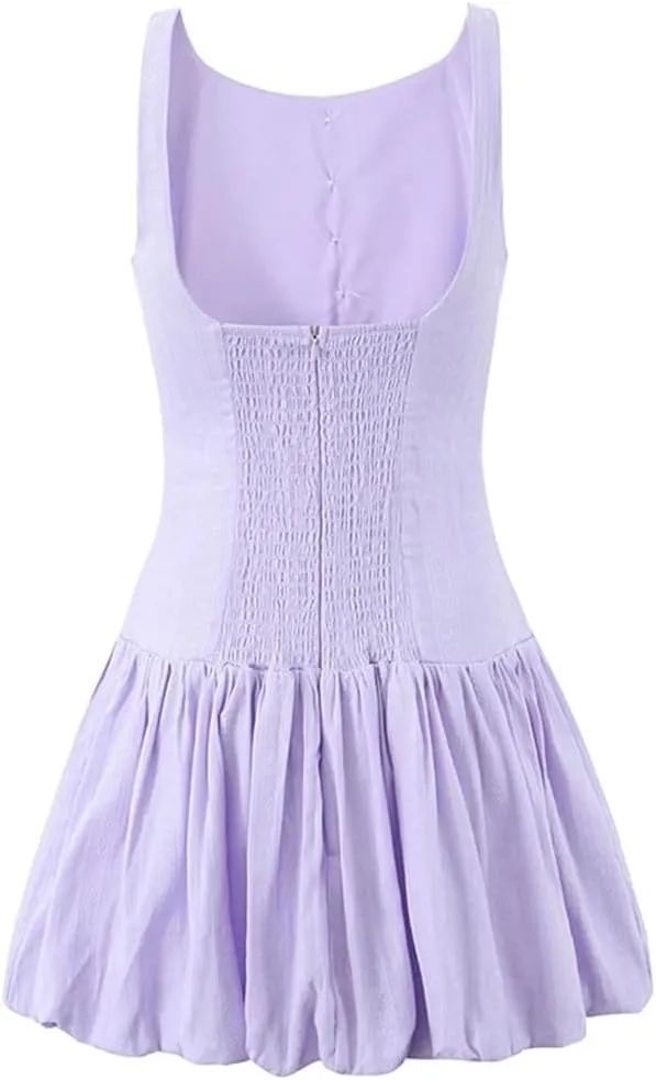 Women Sexy Backless Short Tank Dress Sleeveless Front Buttons Holiday A-Line Mini Dresses