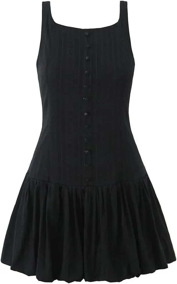 Women Sexy Backless Short Tank Dress Sleeveless Front Buttons Holiday A-Line Mini Dresses