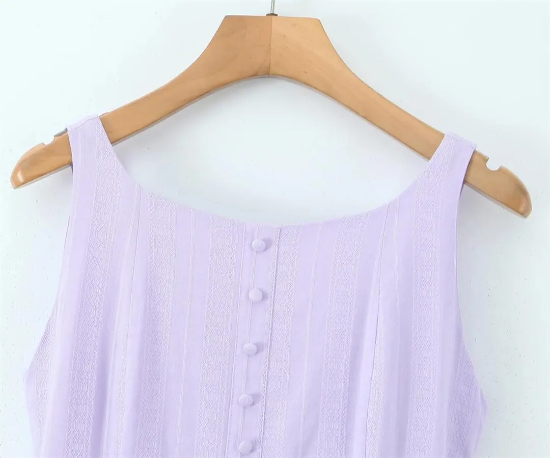 Women Sexy Backless Short Tank Dress Sleeveless Front Buttons Holiday A-Line Mini Dresses