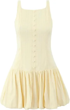 Women Sexy Backless Short Tank Dress Sleeveless Front Buttons Holiday A-Line Mini Dresses