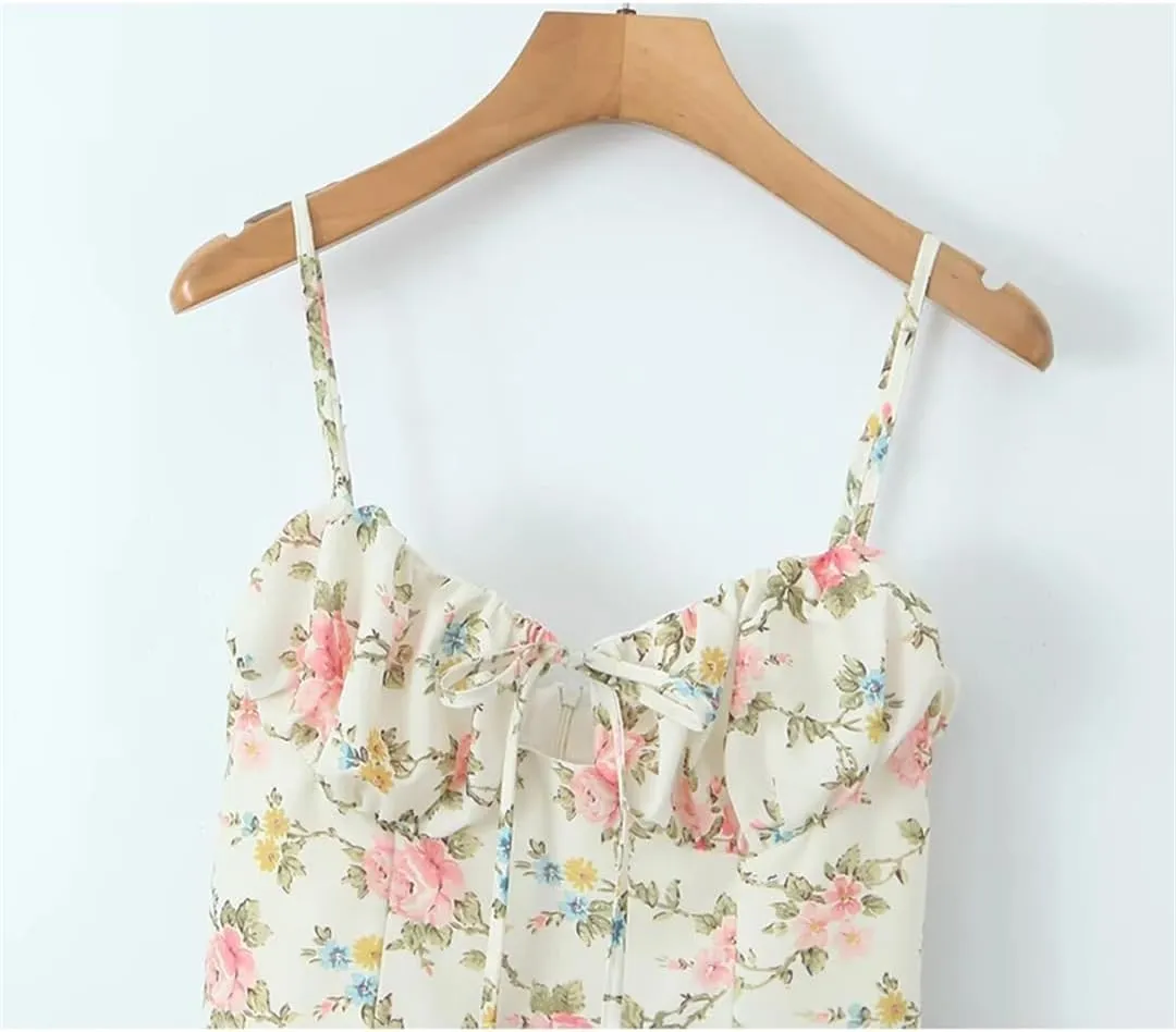 Women Spaghetti Strap Floral Print Mini Dress Sleeveless Sexy Holiday Party Dresses