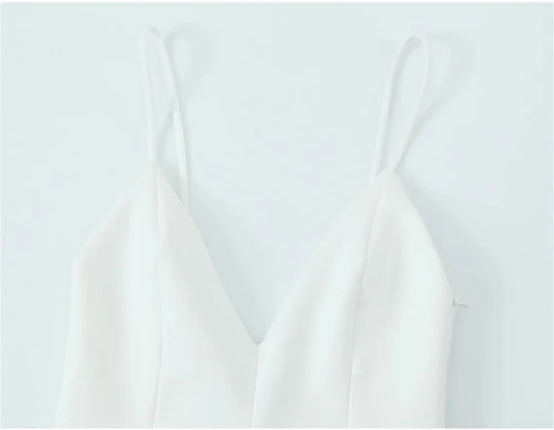 Women Spaghetti Straps Mini Dress Solid V Neck Sleeveless A-Line Slim Party Camisole Dresses