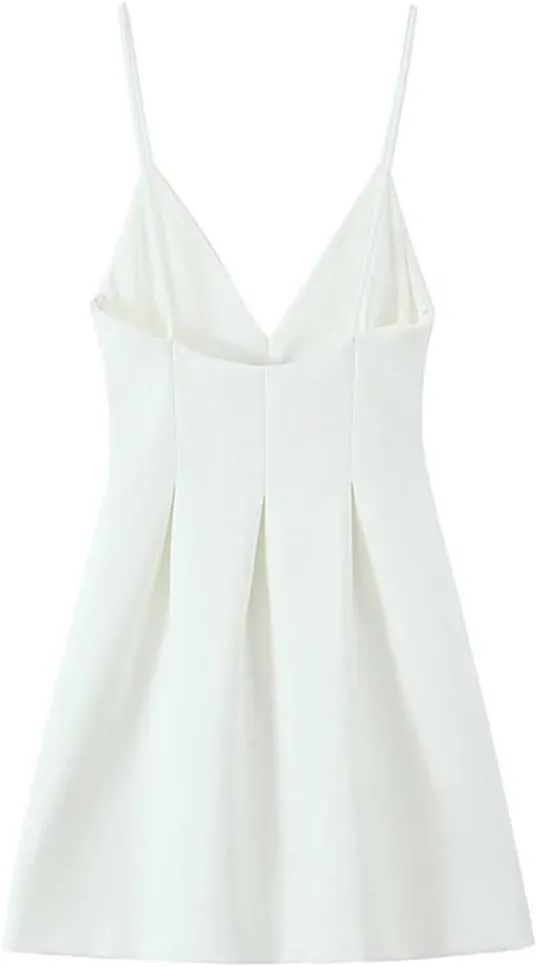 Women Spaghetti Straps Mini Dress Solid V Neck Sleeveless A-Line Slim Party Camisole Dresses