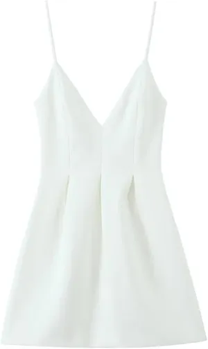 Women Spaghetti Straps Mini Dress Solid V Neck Sleeveless A-Line Slim Party Camisole Dresses