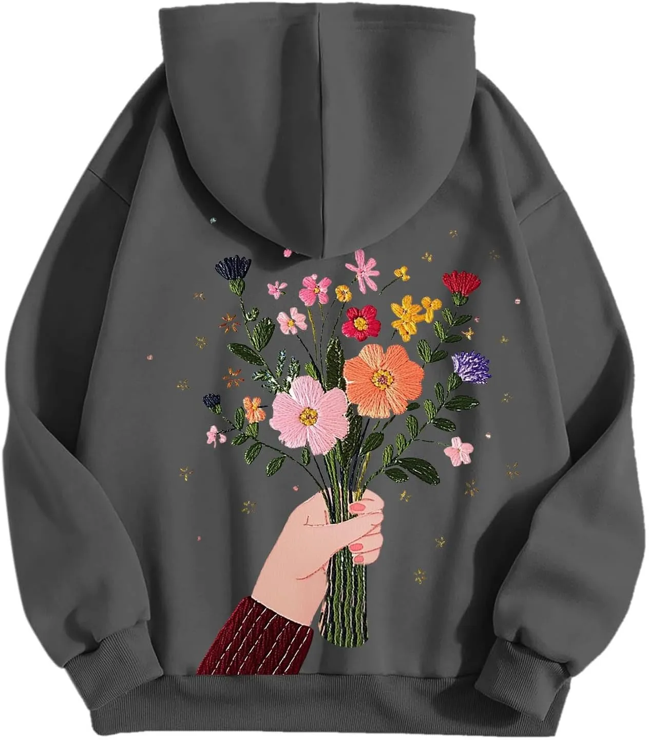 Women Sweatshirts Graphic Hoodies Oversized Pullover Flower Casual Long Sleeve Hooded Drawstring Sweatshirt