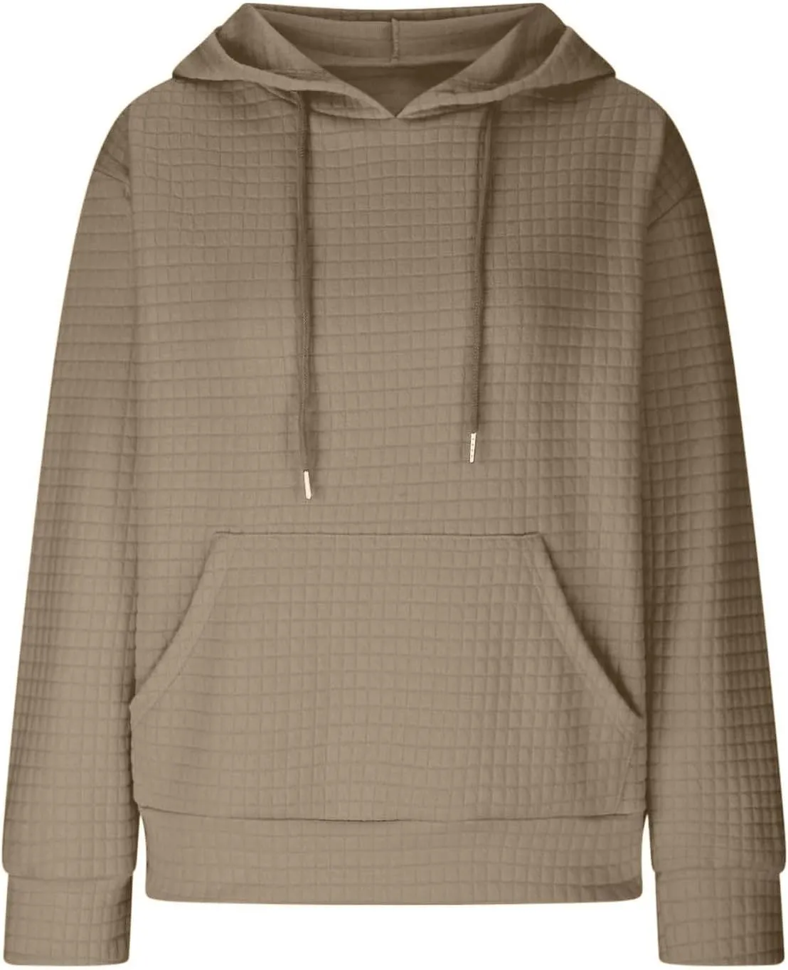 Women Waffle Plaid Knit Y2K Hoodie Drawstring Lightweight Oversized Sweatshirt Comfy Cute Pullover Streetwear Hoodies