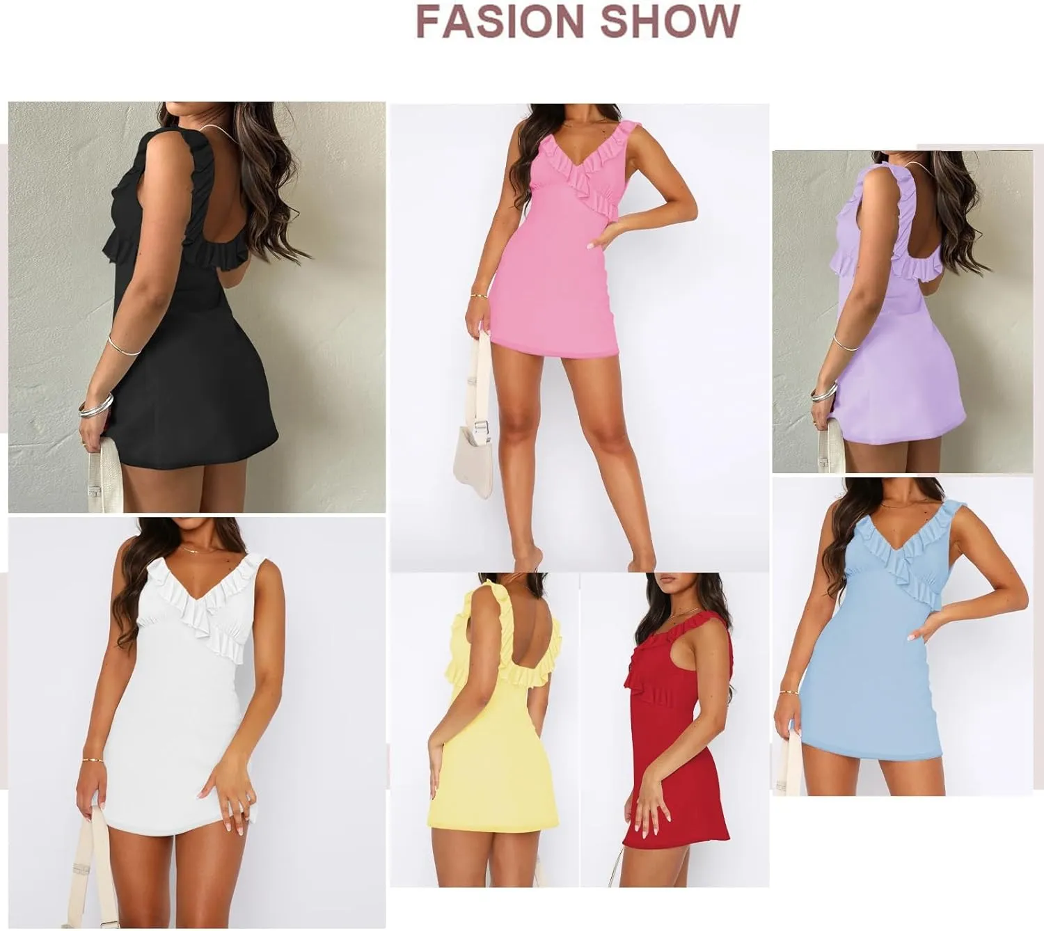 Women Y2k Backless Halter Mini Dress, Ruffles Sexy Sleeveless V Neck, for Vacation Cocktail Party Club