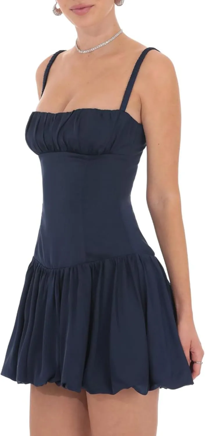 Women Y2k Bubble Tank Mini Dress Sleeveless Backless Ruffle Puffball Short Dress Summer Puffy Dresses for Party Club