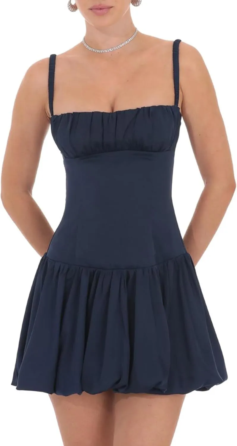 Women Y2k Bubble Tank Mini Dress Sleeveless Backless Ruffle Puffball Short Dress Summer Puffy Dresses for Party Club