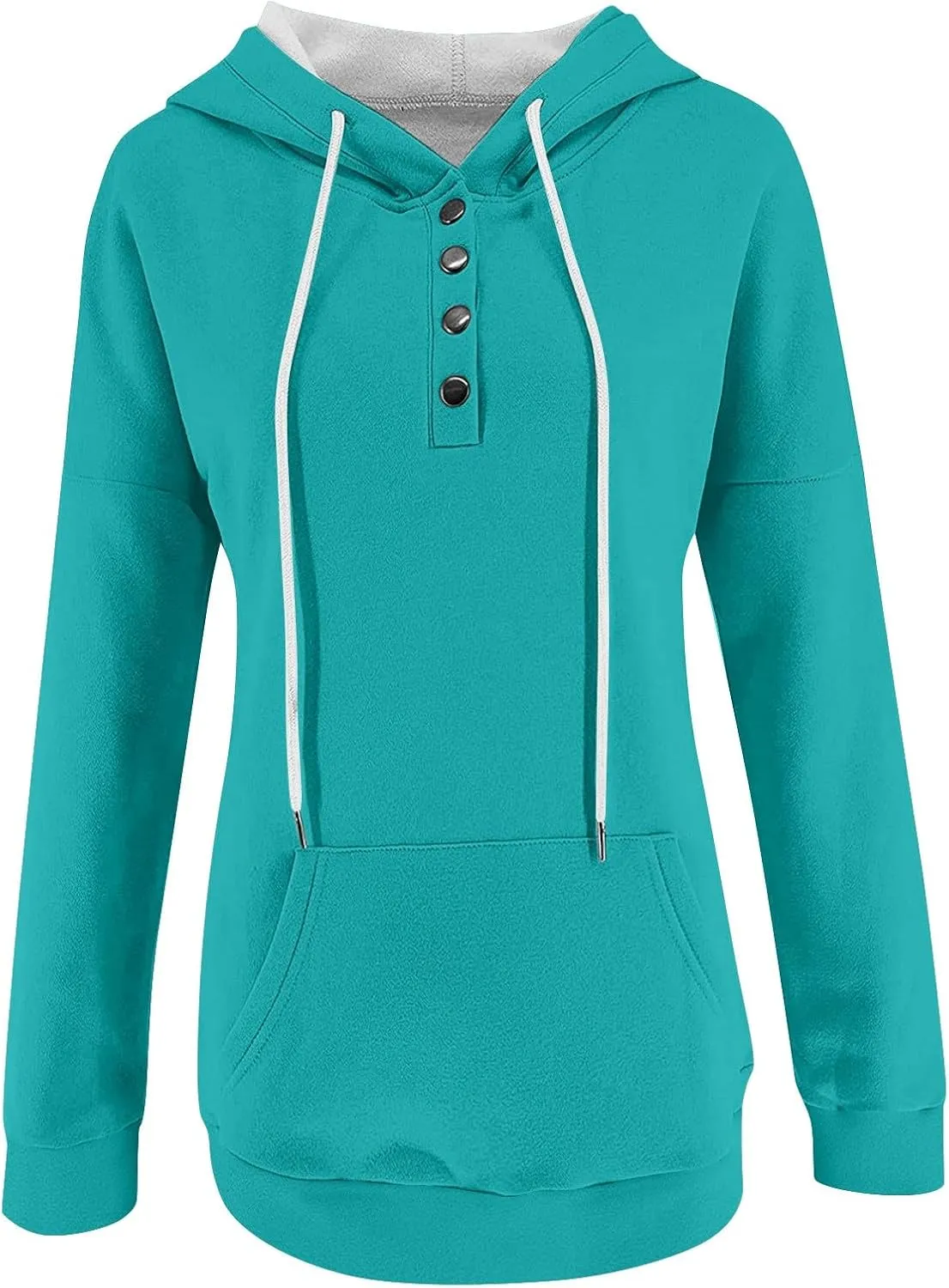 Womens 2024 Hooded Casual Button Collar Drawstring Hoodies Fall Fashion Plain Tunic Hoodies Sweatshirts