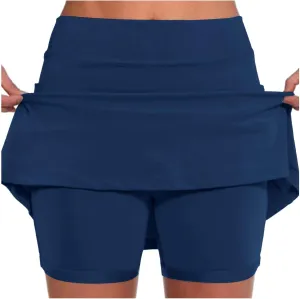 Womens Athletic Skorts Elastic High Waisted Tennis Skirts with Shorts Cute Preppy Mini Skirt with Pockets Casual Yoga Skort