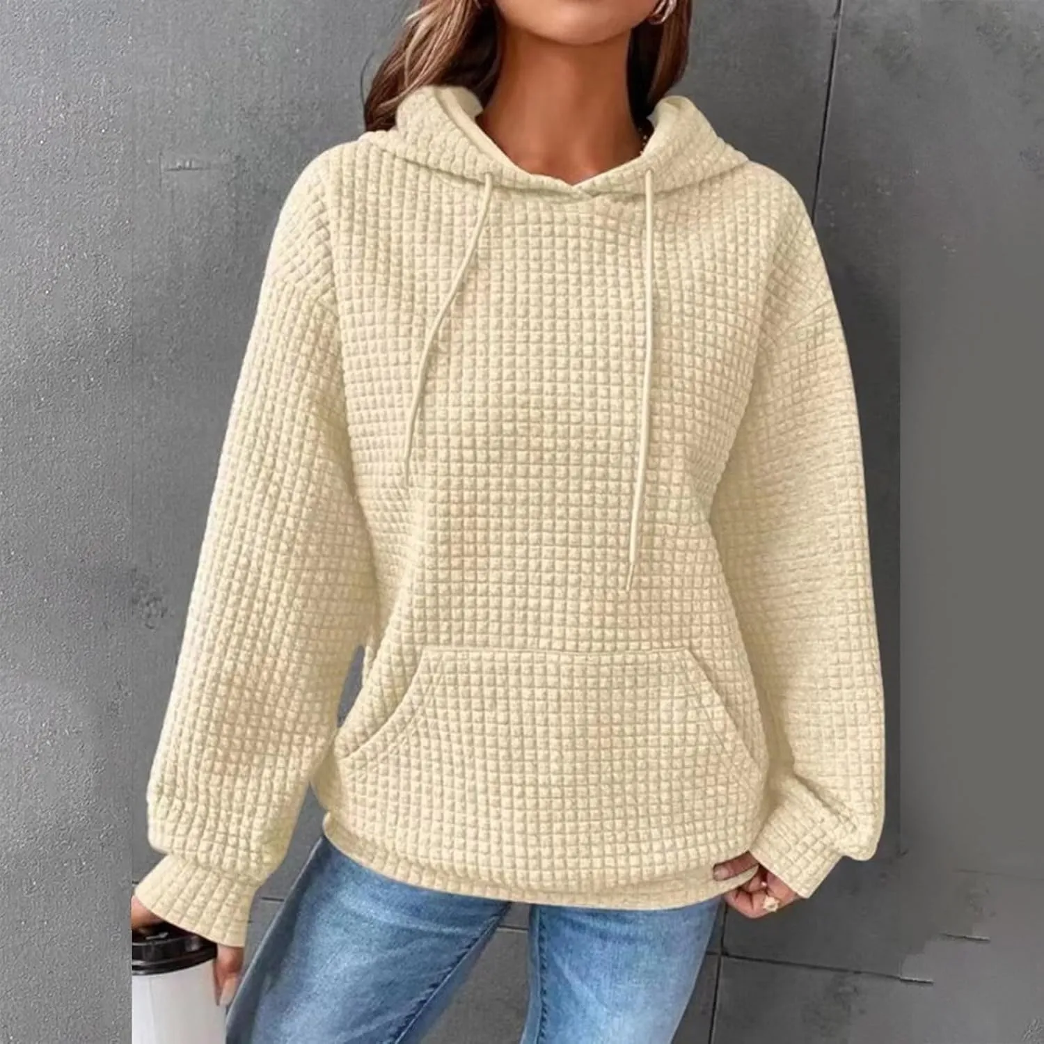 Womens Button Drawstring Y2k Hoodie Drop Shoulder Baggy Hooded Sweatshirt Lightweight Pullover Fall Clothes w/Pockets