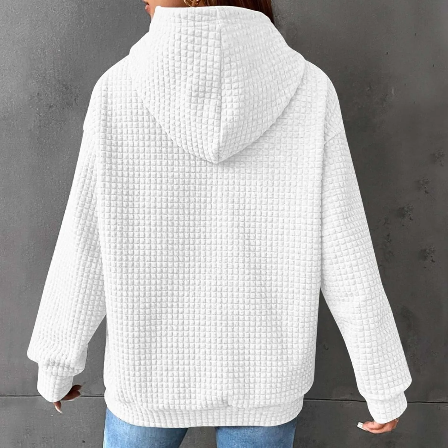 Womens Button Drawstring Y2k Hoodie Drop Shoulder Baggy Hooded Sweatshirt Lightweight Pullover Fall Clothes w/Pockets