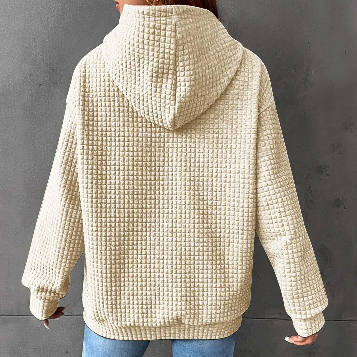 Womens Button Drawstring Y2k Hoodie Drop Shoulder Baggy Hooded Sweatshirt Lightweight Pullover Fall Clothes w/Pockets