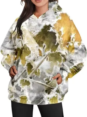 Womens Camo Hoodie Maple Leaf Print Oversized Pullover Sweatshirt Men Casual Loose Fit Long Sleeve Hoodies with Pocket
