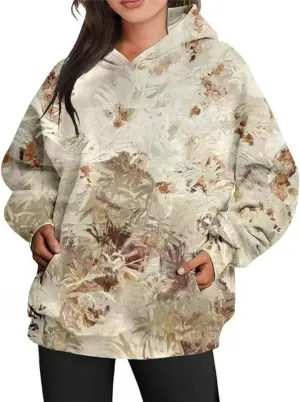 Womens Camo Hoodie Maple Leaf Print Oversized Pullover Sweatshirt Men Casual Loose Fit Long Sleeve Hoodies with Pocket