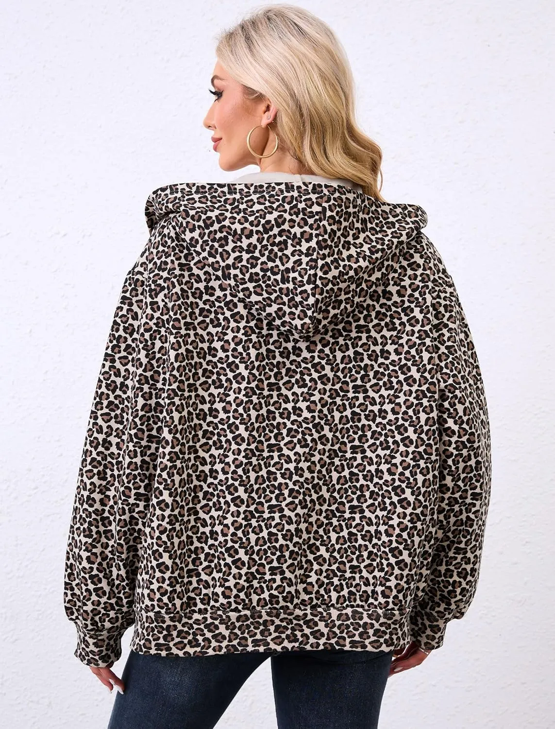 Womens Camo Zip Up Hoodie Long Sleeve Maple Leaf Print Oversized Hooded Jacket Fleece Full Zip Sweatshirt with Pockets