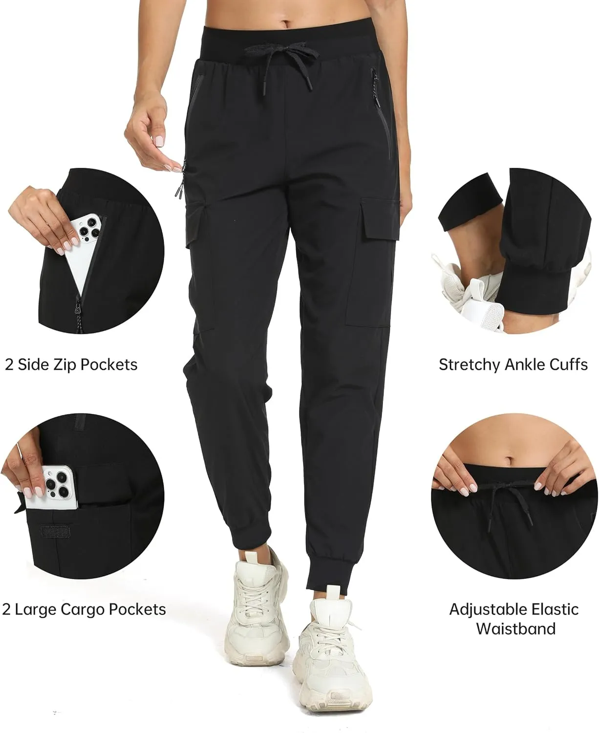 Womens Cargo Pants with Pocket Quick Dry Workout Athletic Joggers Drawstring Travel Casual Outdoor Camping Hiking Pants