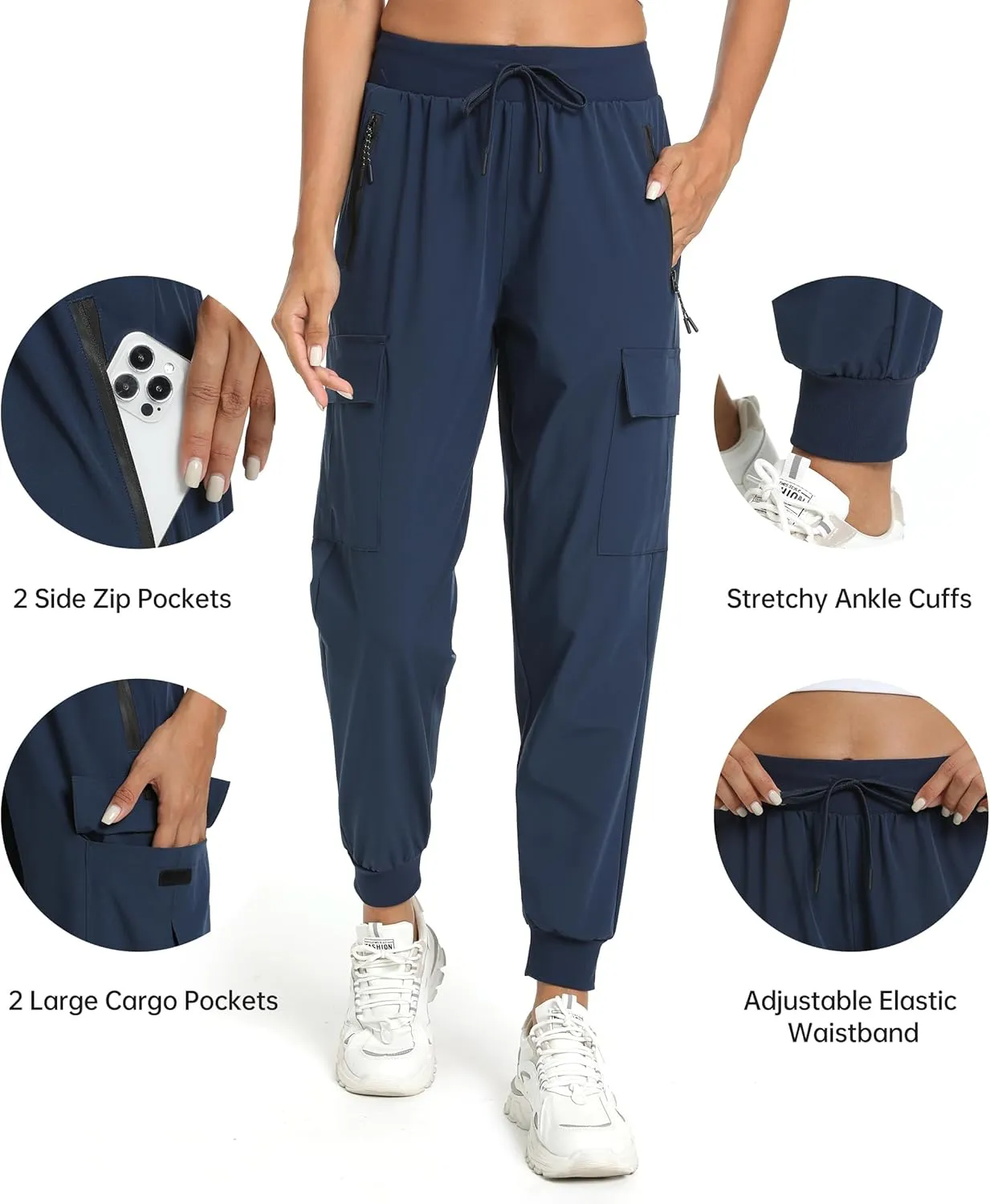 Womens Cargo Pants with Pocket Quick Dry Workout Athletic Joggers Drawstring Travel Casual Outdoor Camping Hiking Pants